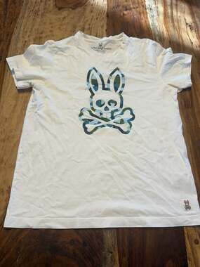 Psycho Bunny Kids White Camo Logo Graphic T-Shirt Size 4